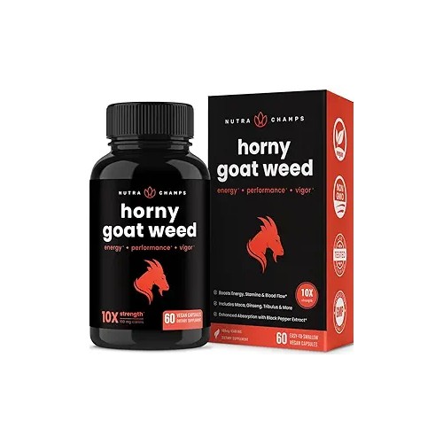 NutraChamps Horny Goat Weed - 10X Strength Icariin | 60 Vegan Capsules